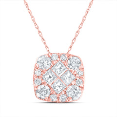 14kt Rose Gold Womens Princess Diamond Square Cluster Pendant 1/4 Cttw
