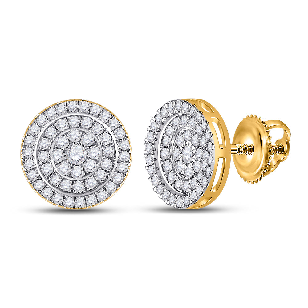 10kt Yellow Gold Womens Round Diamond Fashion Cluster Earrings 1.00 Cttw