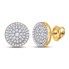 10kt Yellow Gold Womens Round Diamond Fashion Cluster Earrings 1.00 Cttw