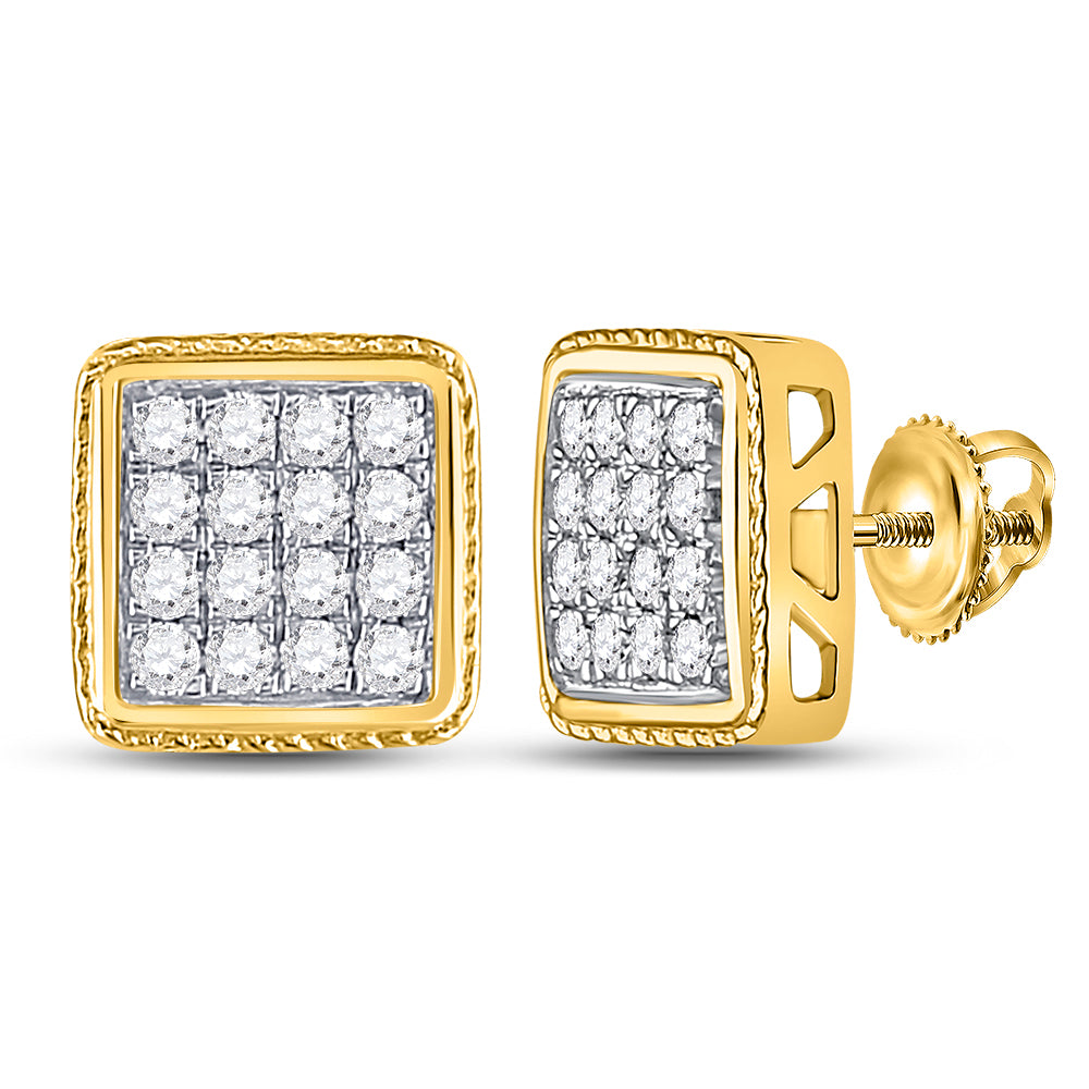 10kt Yellow Gold Mens Round Diamond Fashion Cluster Earrings 3/4 Cttw