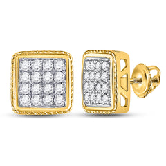 10kt Yellow Gold Mens Round Diamond Fashion Cluster Earrings 3/4 Cttw