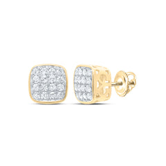 10kt Yellow Gold Mens Round Diamond Cushion Cluster Earrings 1/3 Cttw