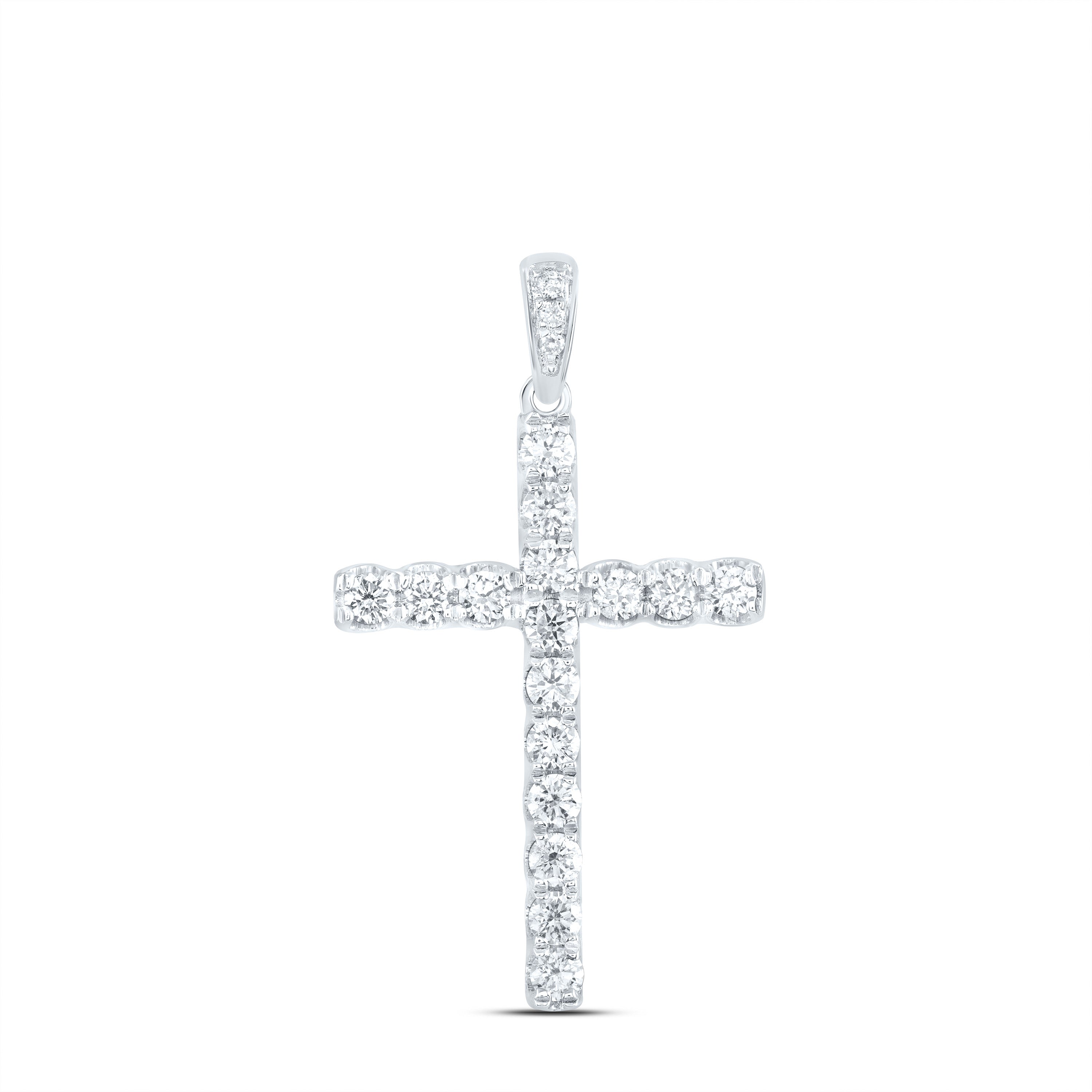14kt White Gold Womens Round Diamond Faith Cross Pendant 1/2 Cttw