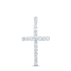 14kt White Gold Womens Round Diamond Faith Cross Pendant 1/2 Cttw