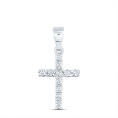 14kt White Gold Womens Round Diamond Faith Cross Pendant 1/5 Cttw