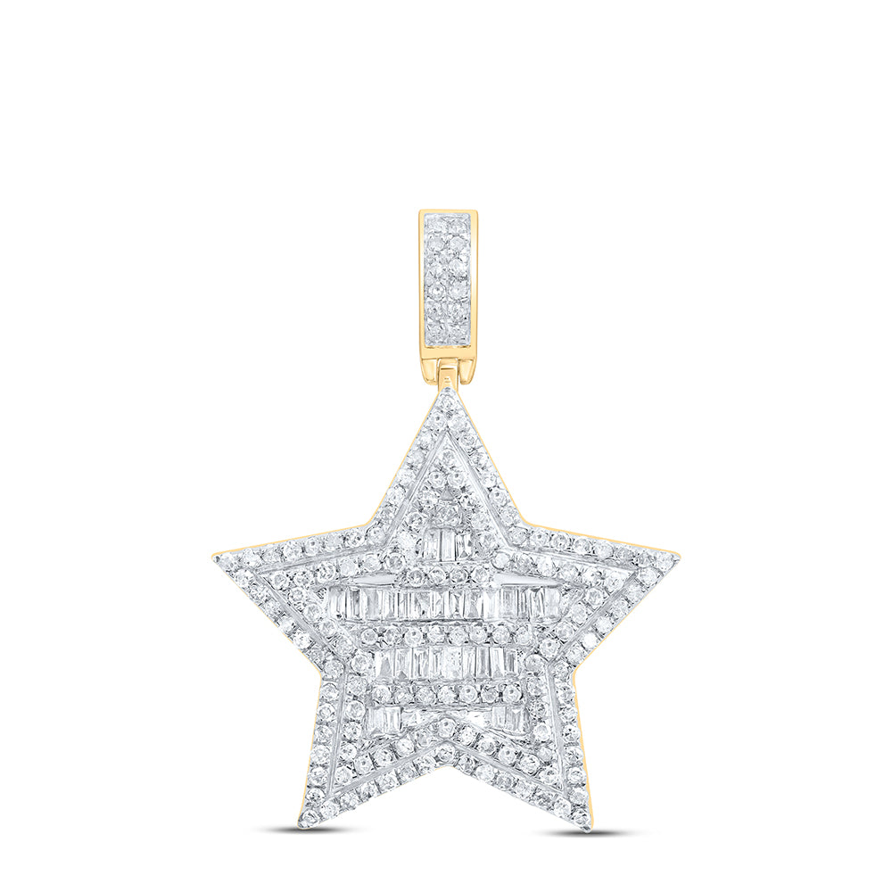 10kt Yellow Gold Mens Baguette Diamond Star Charm Pendant 3/4 Cttw