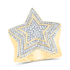 10kt Yellow Gold Mens Round Diamond Fashion Statement Star Ring 7/8 Cttw