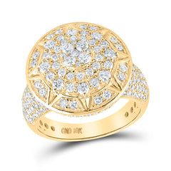 10kt Yellow Gold Mens Round Diamond Starburst Cluster Ring 3-1/3 Cttw