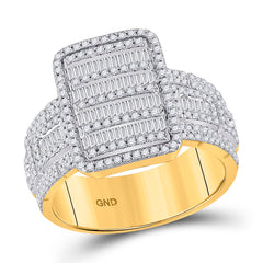 10kt Yellow Gold Mens Baguette Diamond Statement Cluster Ring 1.00 Cttw