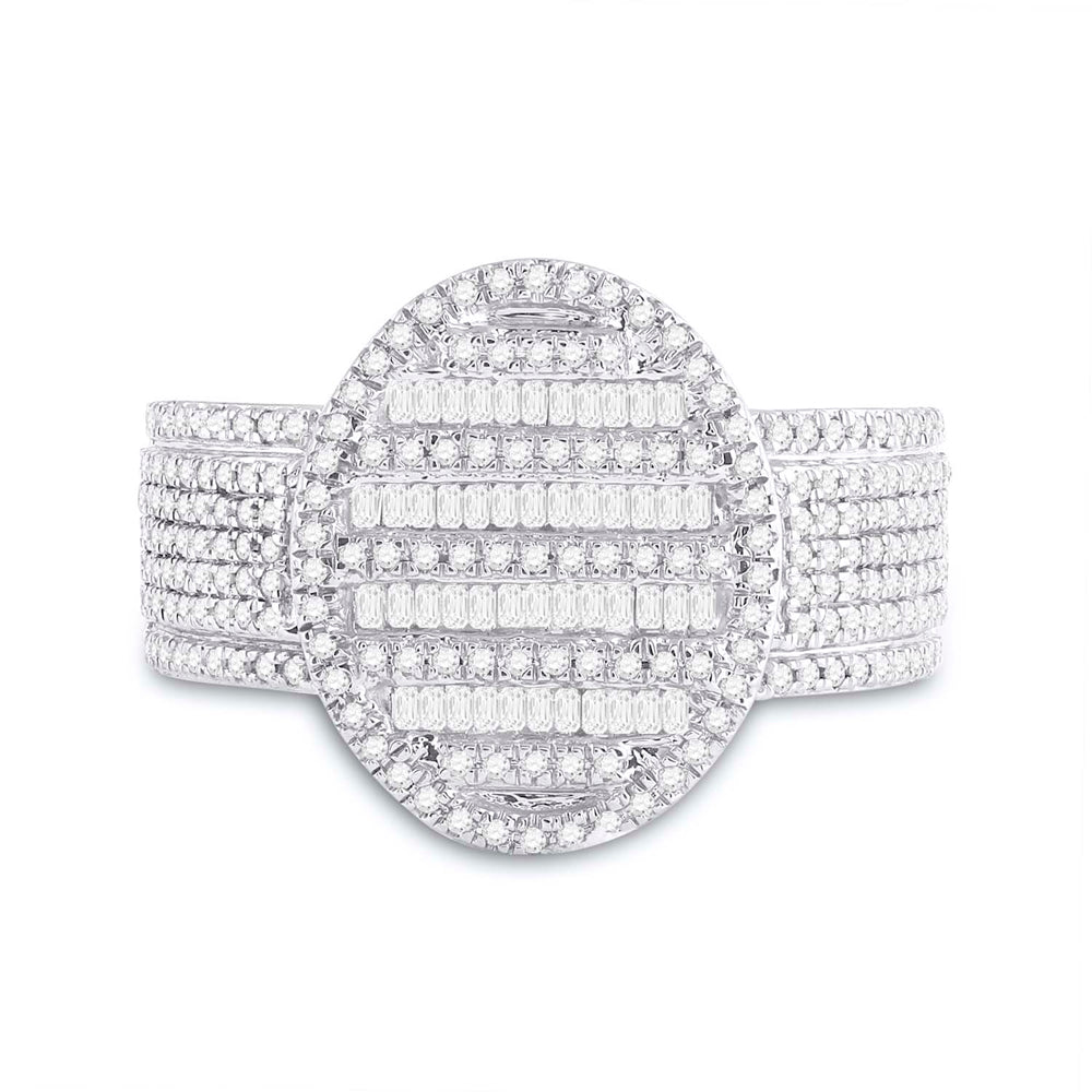 10kt Yellow Gold Mens Baguette Diamond Oval Cluster Ring 1.00 Cttw