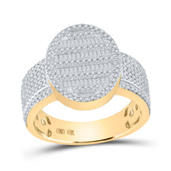 10kt Yellow Gold Mens Baguette Diamond Oval Cluster Ring 1.00 Cttw