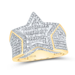 10kt Yellow Gold Mens Baguette Diamond Cluster Star Ring 1.00 Cttw