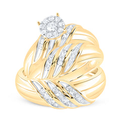 10kt Yellow Gold His Hers Round Diamond Solitaire Matching Bridal Wedding Ring Band Set 5/8 Cttw