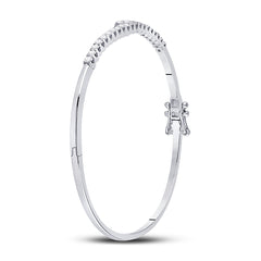 14kt White Gold Womens Round Diamond Bypass Bangle Bracelet 1.00 Cttw