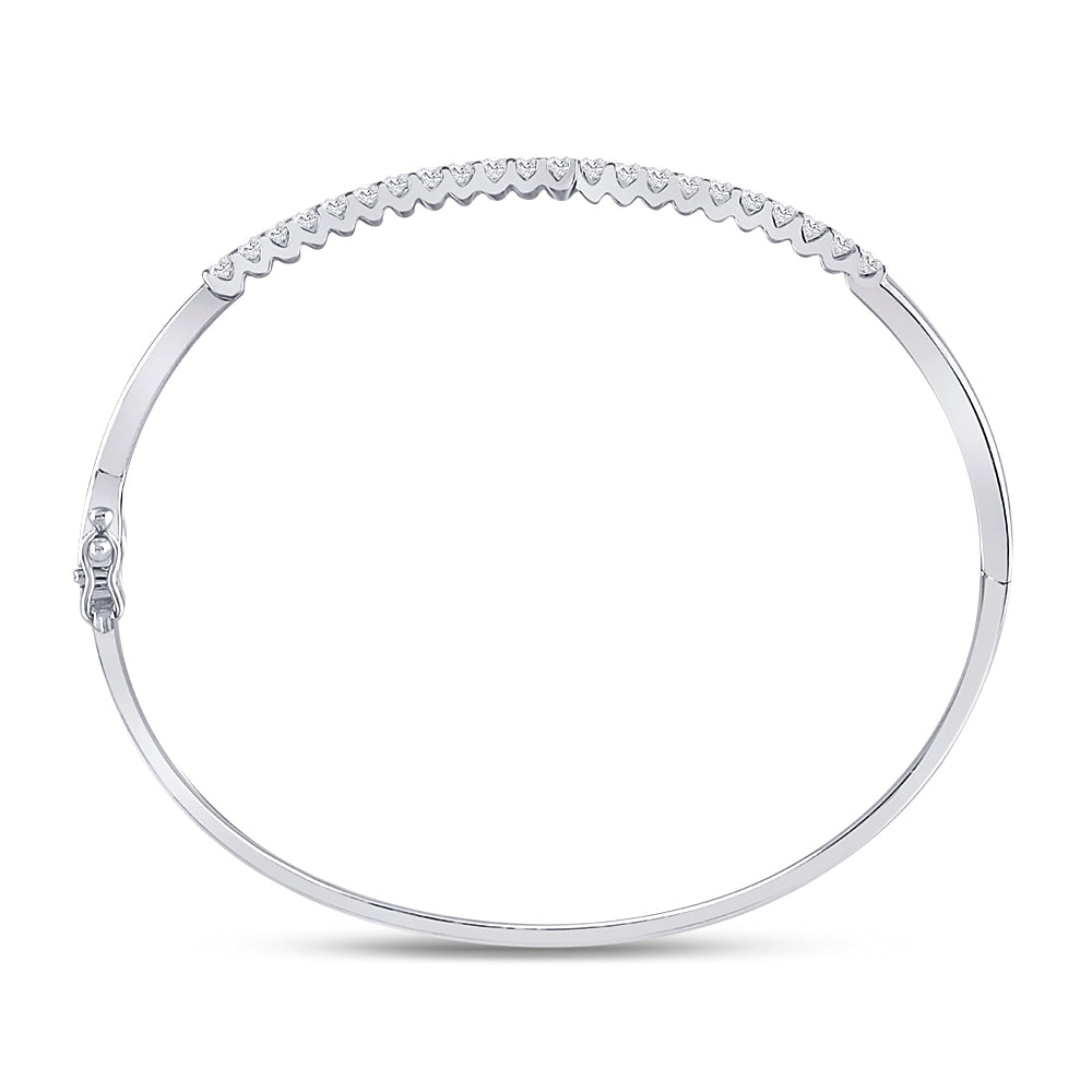 14kt White Gold Womens Round Diamond Bypass Bangle Bracelet 1.00 Cttw
