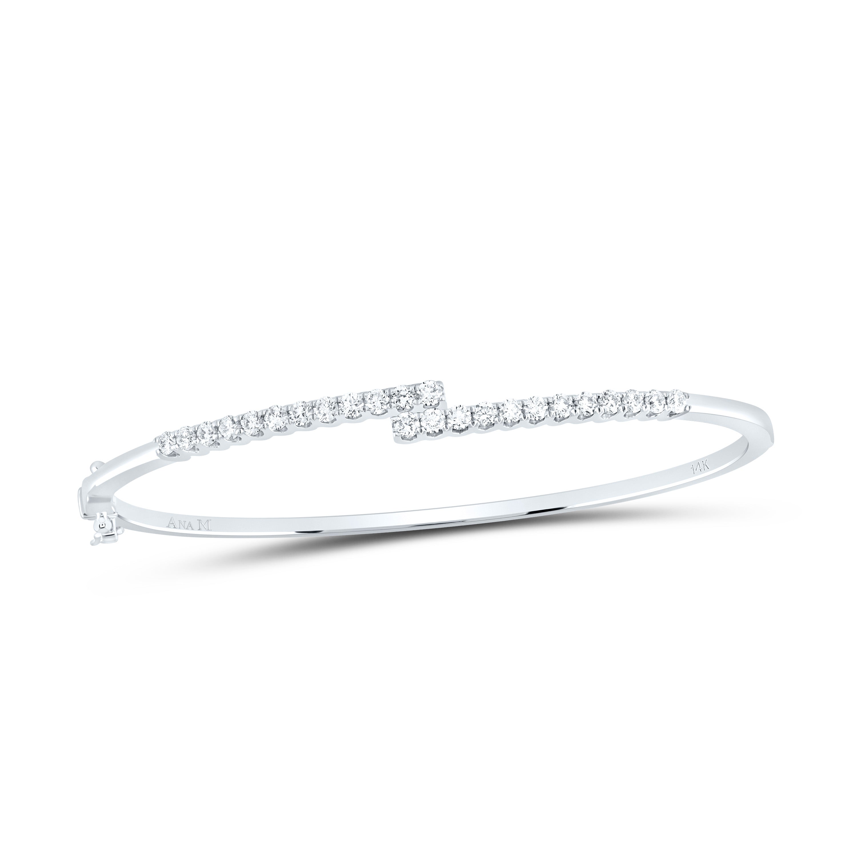 14kt White Gold Womens Round Diamond Bypass Bangle Bracelet 1.00 Cttw