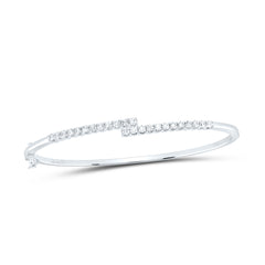 14kt White Gold Womens Round Diamond Bypass Bangle Bracelet 1.00 Cttw