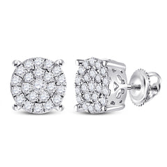 14kt White Gold Womens Round Diamond Fashion Cluster Earrings 1.00 Cttw