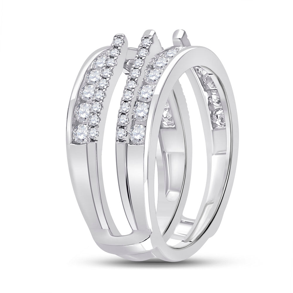 14kt White Gold Womens Round Diamond Wrap Ring Guard Enhancer 1.00 Cttw