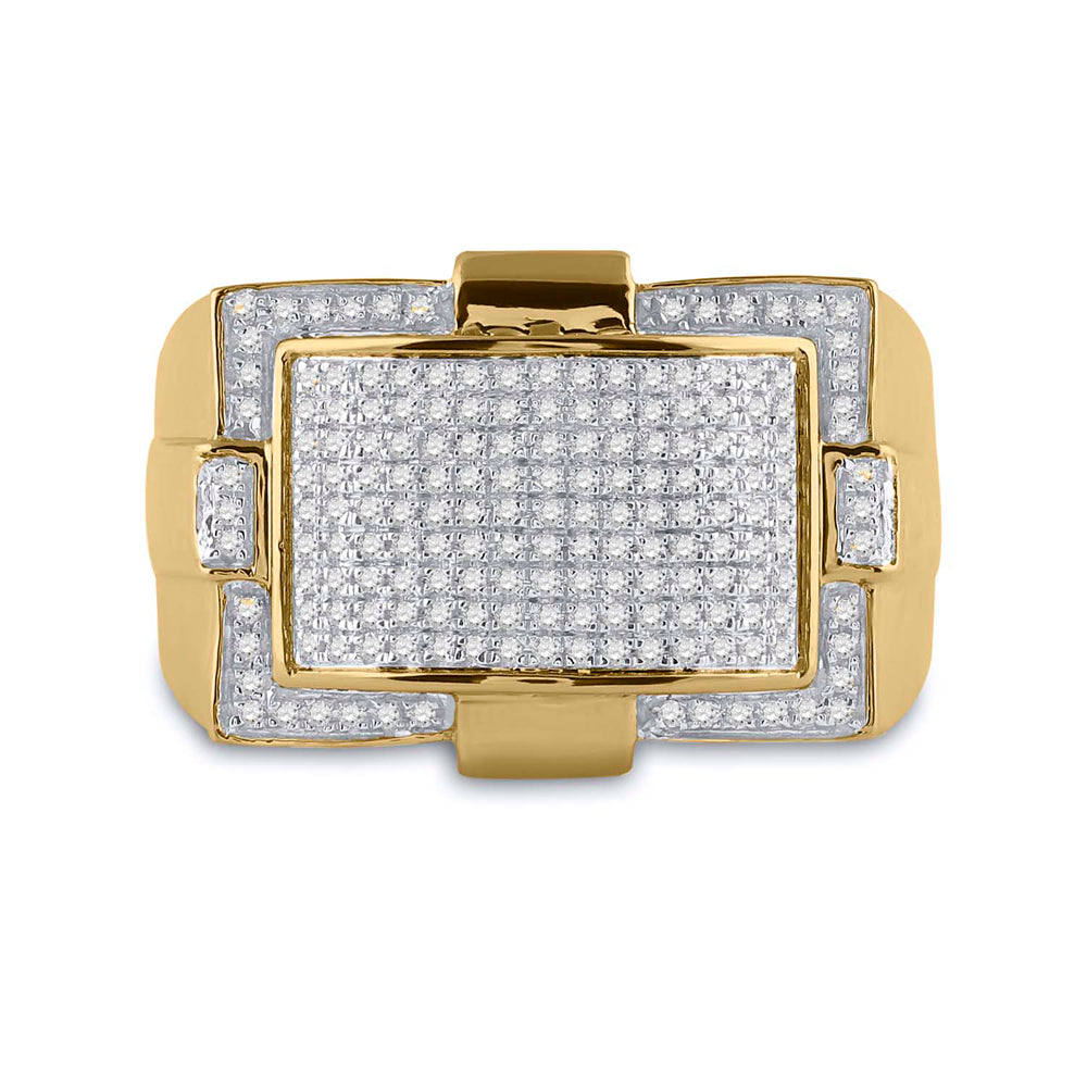 10kt Yellow Gold Mens Round Diamond Fashion Cluster Ring 1/2 Cttw