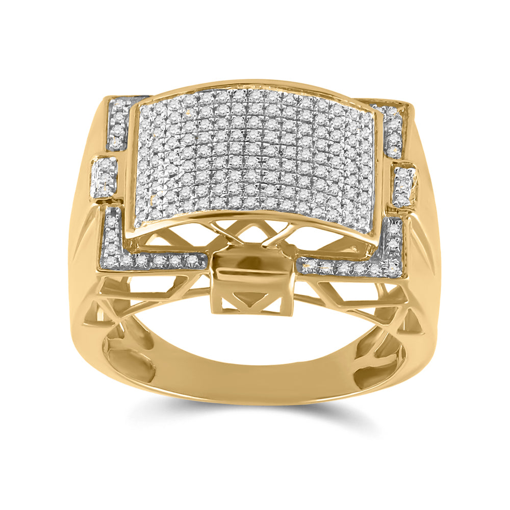 10kt Yellow Gold Mens Round Diamond Fashion Cluster Ring 1/2 Cttw