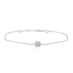 Sterling Silver Womens Round Diamond Lucky Clover Fashion Bracelet 1/10 Cttw