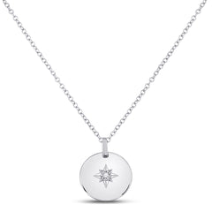 Sterling Silver Womens Round Diamond Starburst Fashion Necklace .02 Cttw