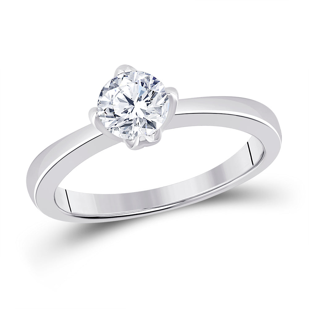 14K White Gold Womens Round Natural Diamond Solitaire Bridal Wedding Engagement Ring 3/4 CTW (Certified) 3.43 Gram