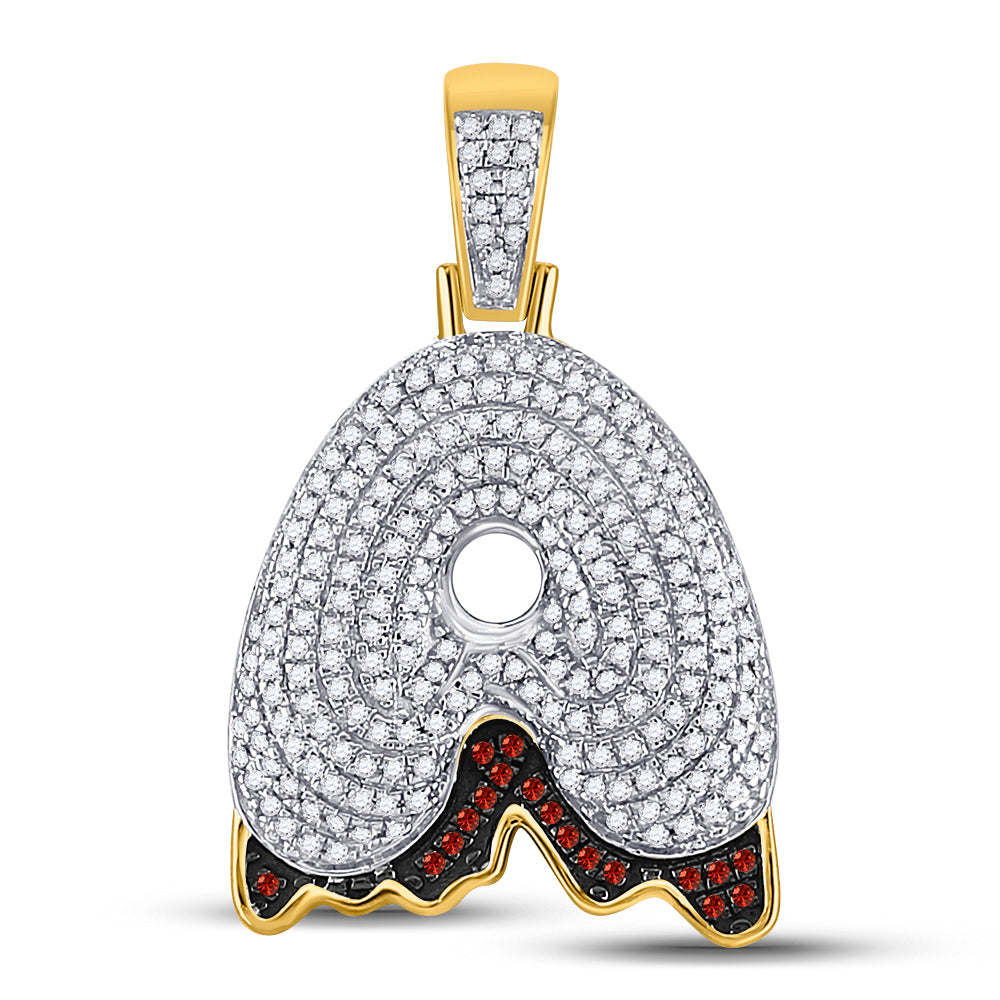 10kt Yellow Gold Mens Round Red Color Enhanced Diamond ""A"" Letter Charm Pendant 3/4 Cttw