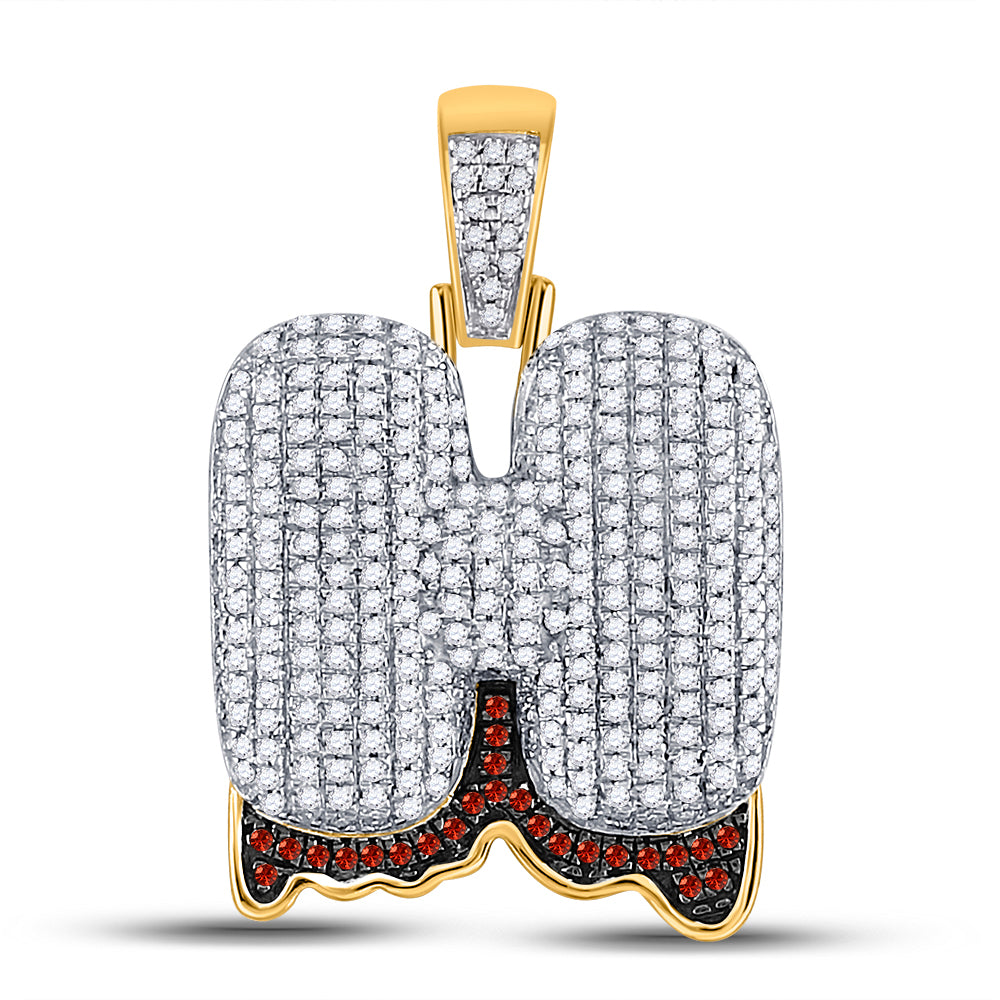 10kt Yellow Gold Mens Round Red Color Enhanced Diamond ""H"" Letter Charm Pendant 1.00 Cttw