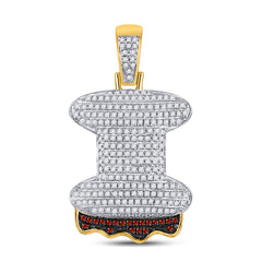 10kt Yellow Gold Mens Round Red Color Enhanced Diamond ""I"" Letter Charm Pendant 3/4 Cttw