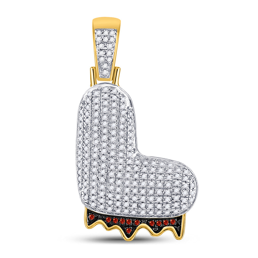 10kt Yellow Gold Mens Round Red Color Enhanced Diamond ""L"" Letter Charm Pendant 5/8 Cttw