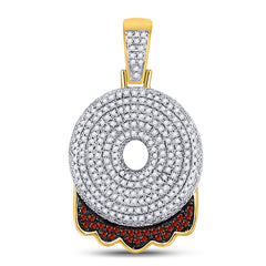 10kt Yellow Gold Mens Round Red Color Enhanced Diamond ""O"" Letter Charm Pendant 1.00 Cttw
