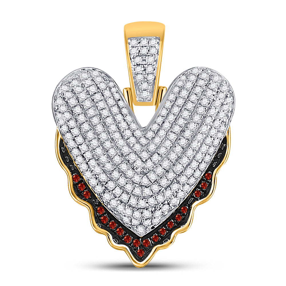 10kt Yellow Gold Mens Round Red Color Enhanced Diamond ""V"" Letter Charm Pendant 5/8 Cttw