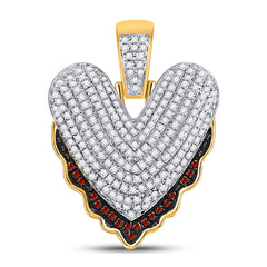 10kt Yellow Gold Mens Round Red Color Enhanced Diamond ""V"" Letter Charm Pendant 5/8 Cttw