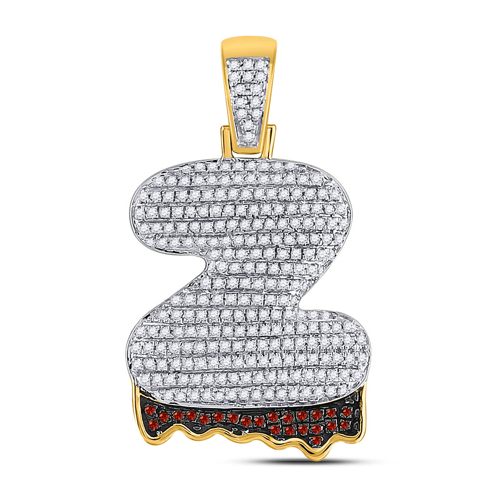 10kt Yellow Gold Mens Round Red Color Enhanced Diamond ""Z"" Letter Charm Pendant 3/4 Cttw