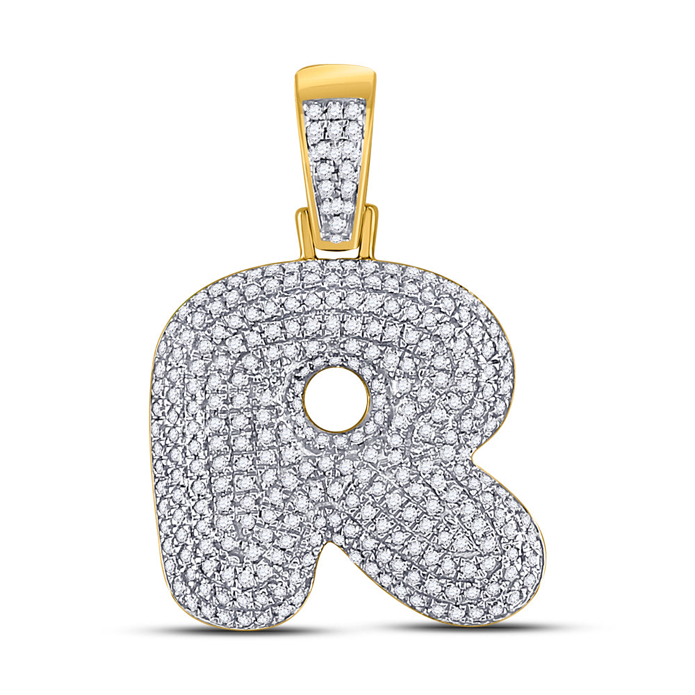 10kt Yellow Gold Mens Round Diamond ""R"" Letter Charm Pendant 7/8 Cttw