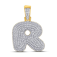 10kt Yellow Gold Mens Round Diamond ""R"" Letter Charm Pendant 7/8 Cttw