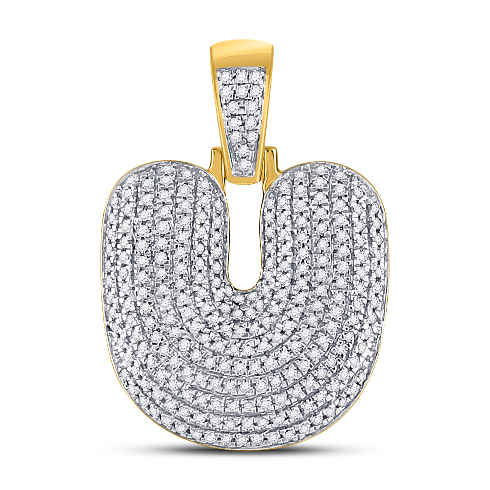 10kt Yellow Gold Mens Round Diamond ""U"" Letter Charm Pendant 3/4 Cttw