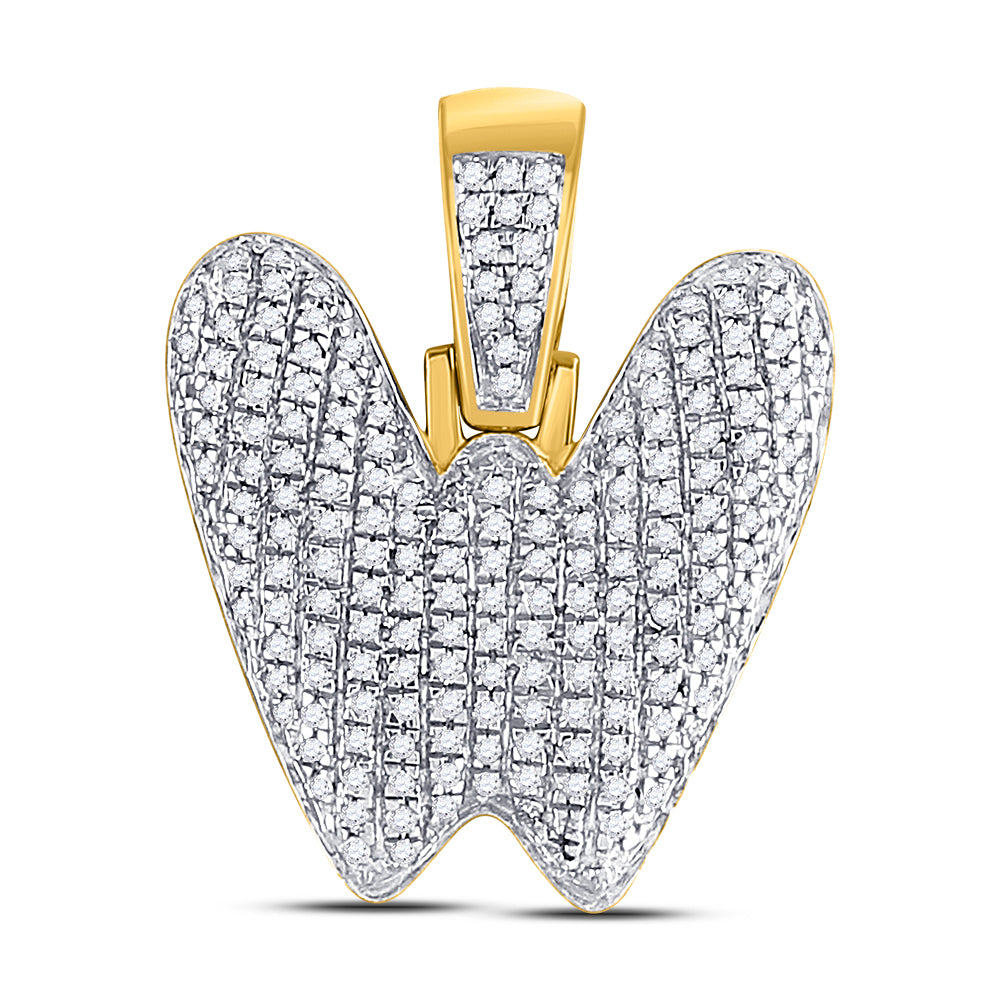 10kt Yellow Gold Mens Round Diamond ""W"" Letter Charm Pendant 1/2 Cttw