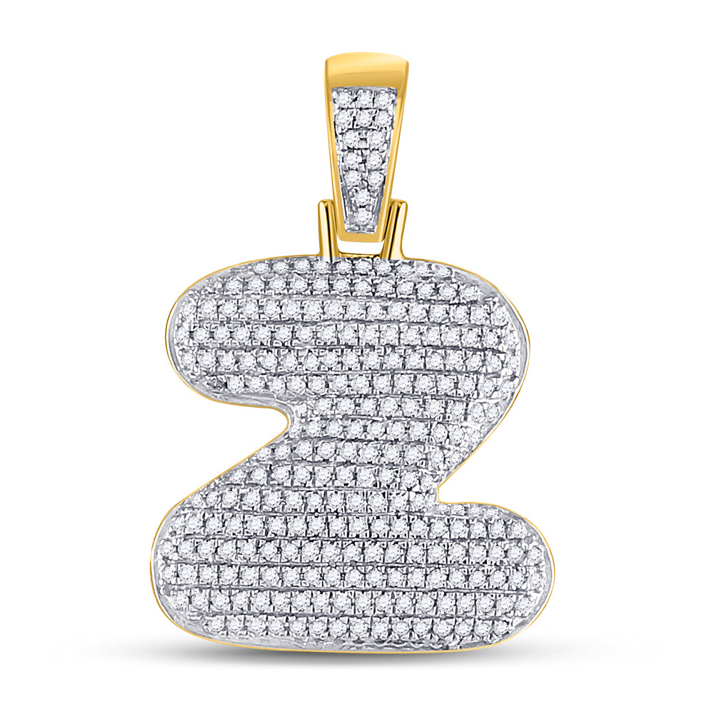 10kt Yellow Gold Mens Round Diamond ""Z"" Letter Charm Pendant 3/4 Cttw
