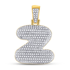 10kt Yellow Gold Mens Round Diamond ""Z"" Letter Charm Pendant 3/4 Cttw