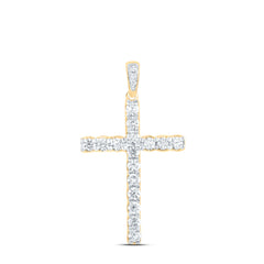 14kt Yellow Gold Womens Round Diamond Religious Cross Pendant 1/2 Cttw