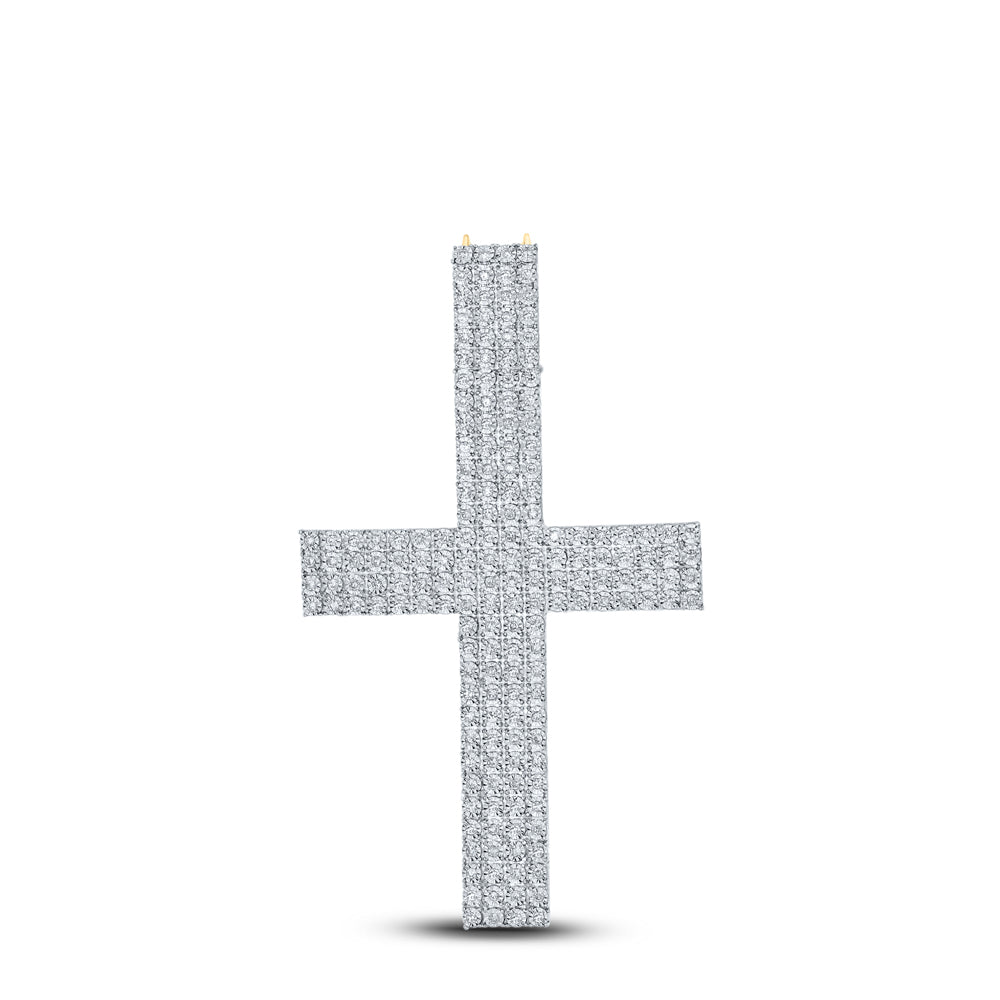 10kt Yellow Gold Mens Round Diamond Faith Cross Charm Pendant 7/8 Cttw