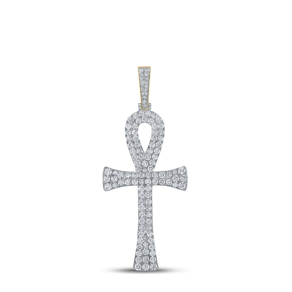 10kt Yellow Gold Mens Round Diamond Ankh Charm Pendant 6-1/3 Cttw