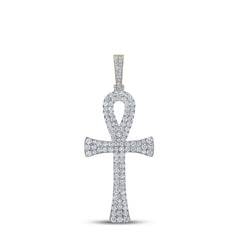 10kt Yellow Gold Mens Round Diamond Ankh Charm Pendant 6-1/3 Cttw