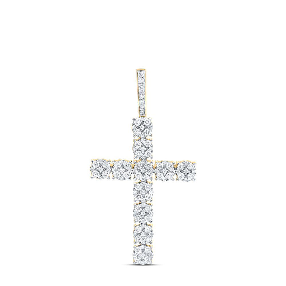 10kt Yellow Gold Mens Round Diamond Cross Charm Pendant 2-1/5 Cttw