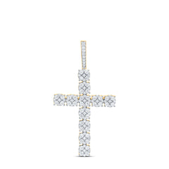 10kt Yellow Gold Mens Round Diamond Cross Charm Pendant 2-1/5 Cttw