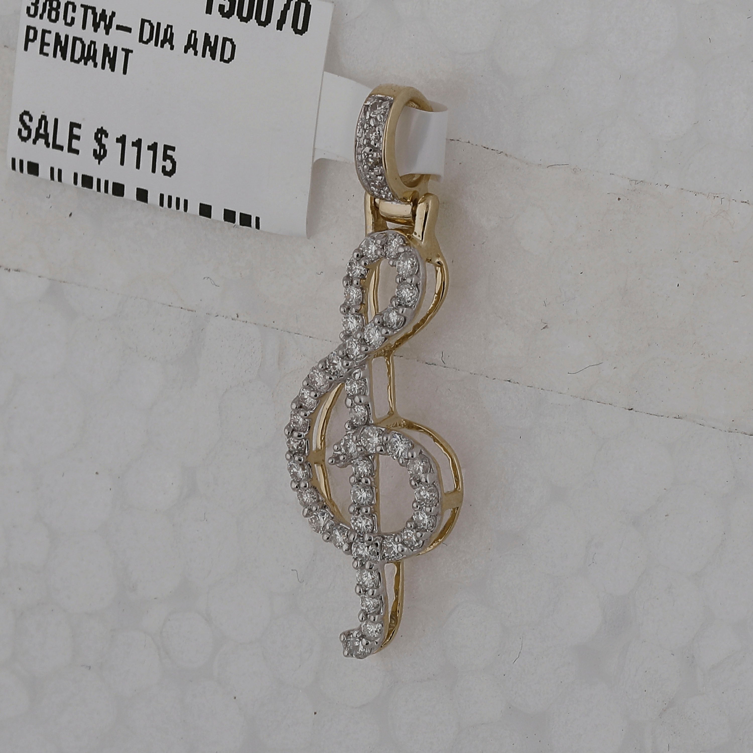 10kt Yellow Gold Womens Round Diamond Musical Fashion Pendant 3/8 Cttw