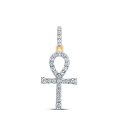 10kt Yellow Gold Mens Round Diamond Ankh Cross Charm Pendant 1/2 Cttw